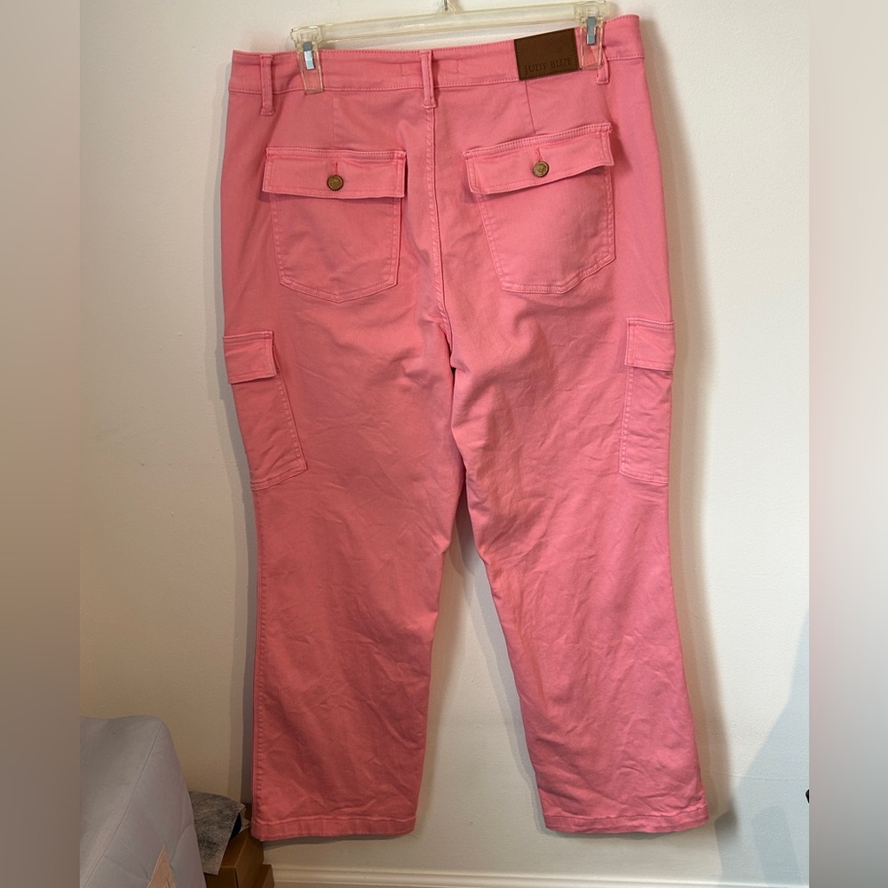 Judy Blue Pretty In Pink  Women's Jeans Cargo Straight High Rise Denim Size 18W - Picture 2 of 6